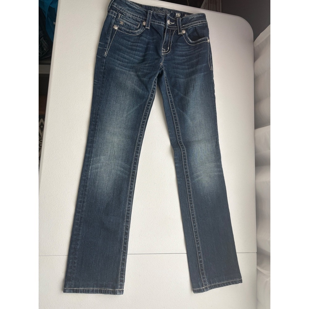 Miss Me Jeans‎ Straight Leg Embellished Pockets Dark Wash Denim Size 27